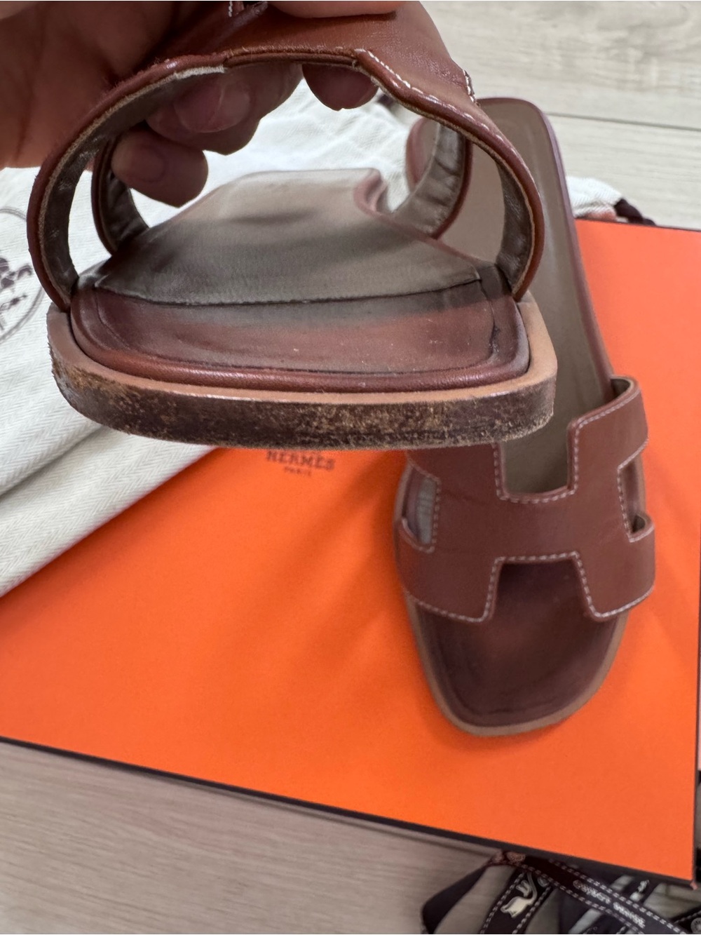 Hermes Oran Leather Sandals Gold sz 34.5 - Picture 5 of 8